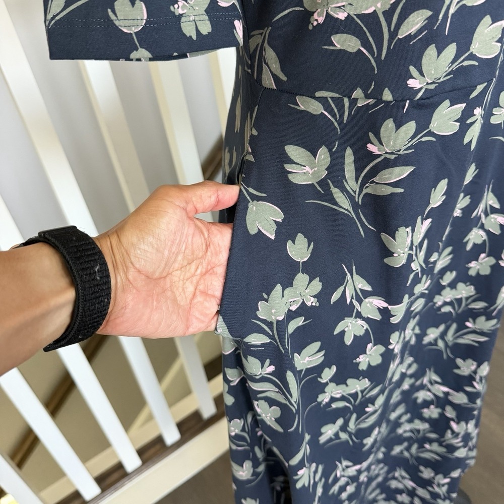 Pact Fit & Flare Midi Dress Size M Blue Floral Organic Cotton Short Sleeve - Picture 3 of 11